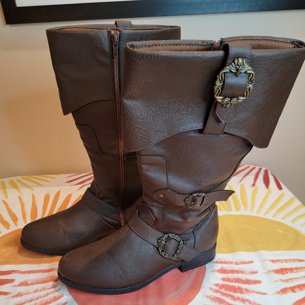 Adult Unisex Pirate Carribean Captain Costume Brown Boots Size Many Sizes!